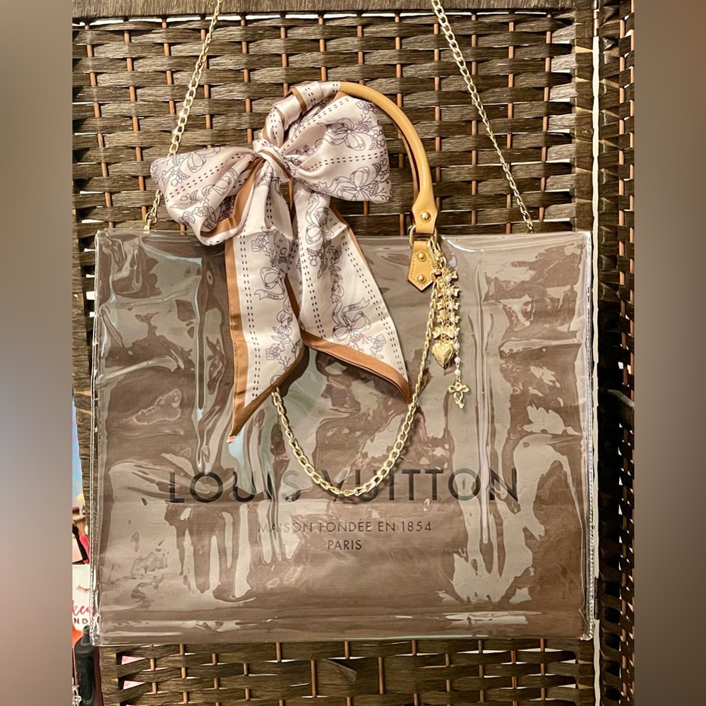 Louis Vuitton Elegant Brown Shopping Tote Bag with Scarf Accent and charms - Picture 3 of 11